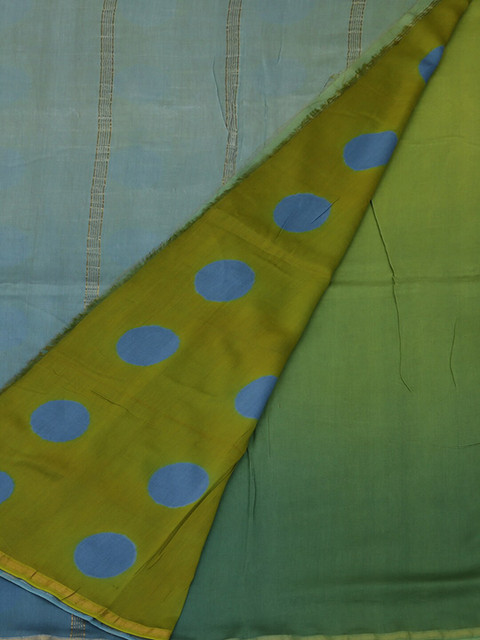 

Pothys Green & Yellow Cotton Blend Printed Chanderi Saree