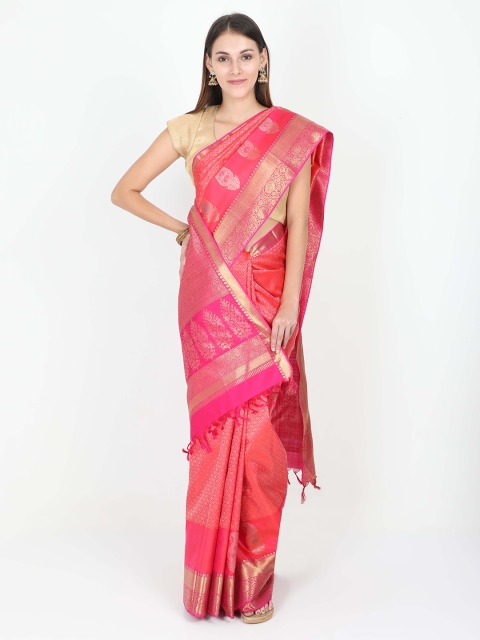 

SABOO COLLECTIONS Pink Pure Silk Woven Design Kanjeevaram Saree