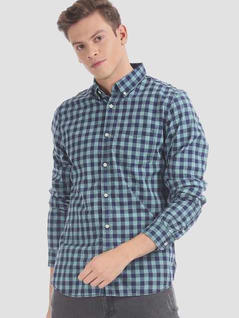 

GAP Men Blue & Green Regular Fit Checked Casual Shirt