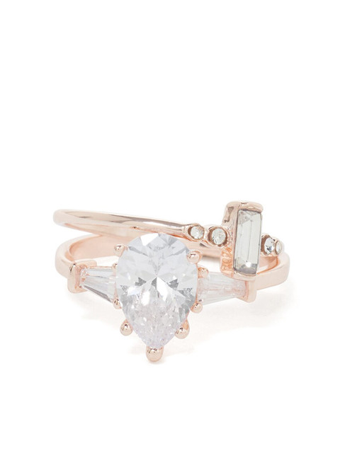 

Forever New Set Of 2 Rose Gold Plated White CZ-Studded Finger Rings