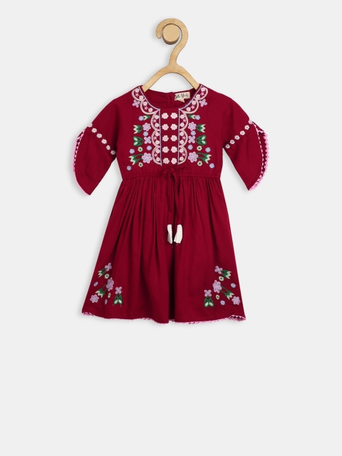 

Bella Moda Girls Maroon Embroidered A-Line Dress