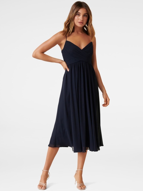

Forever New Women Navy Blue Solid Empire Dress