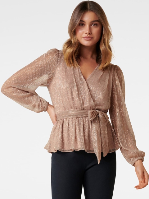 

Forever New Women Pink Embellished Wrap Top