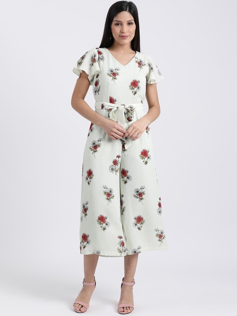 

Zink London Women White & Green Floral Printed Culotte Jumpsuit