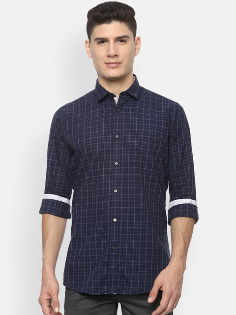 

Van Heusen Sport Men Navy Blue Slim Fit Checked Casual Shirt