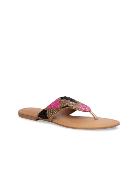 

Inc 5 Women Copper-Toned Embellished Open Toe Flats