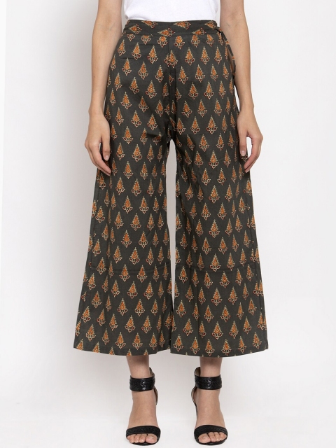 

TAG 7 Women Grey & Orange Printed Flared Palazzos