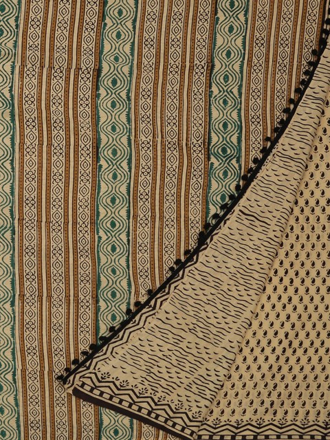 

Pothys Cream-Coloured Printed Pure Chanderi Cotton Saree