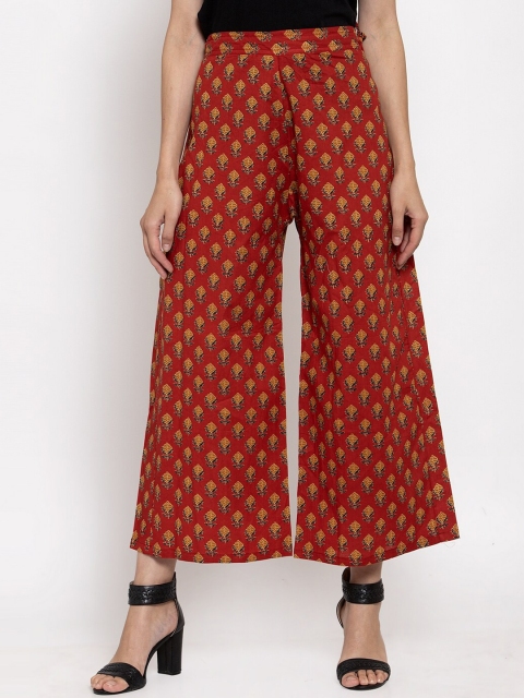 

TAG 7 Women Red & Yellow Printed Wide Leg Palazzos