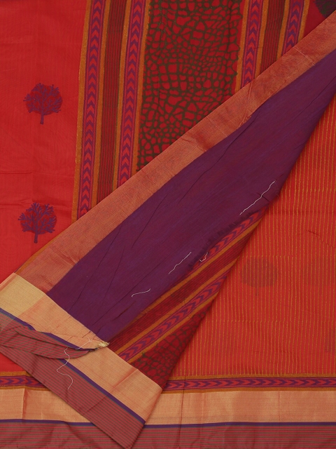 Pothys Pink & Violet Cotton Blend Striped Saree