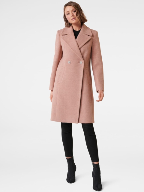 

Forever New Women Rose Coloured Solid Overcoat