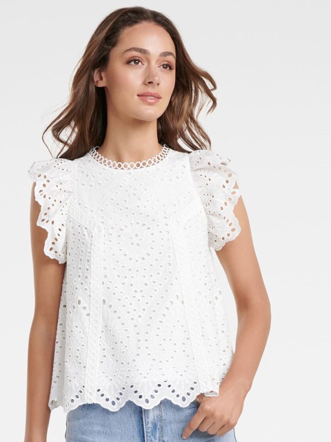 

Forever New Women White Schiffli A-Line Top