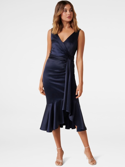 

Forever New Women Navy Blue Solid Sheath Dress
