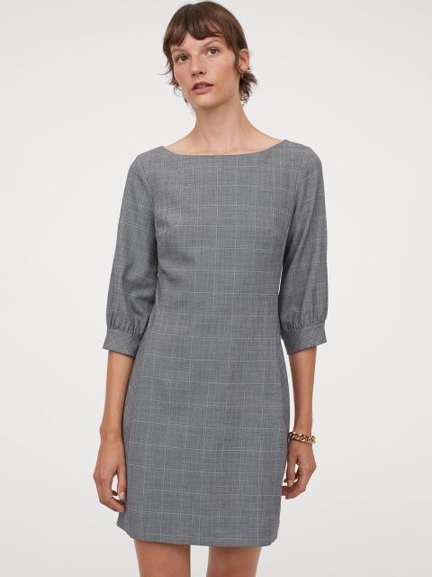 

H&M Women Grey Checked Fitted Dress
