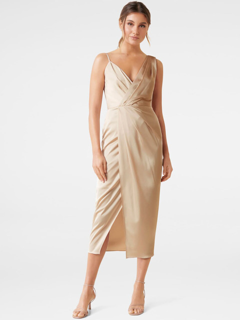 

Forever New Women Champagne Solid Wrap Dress
