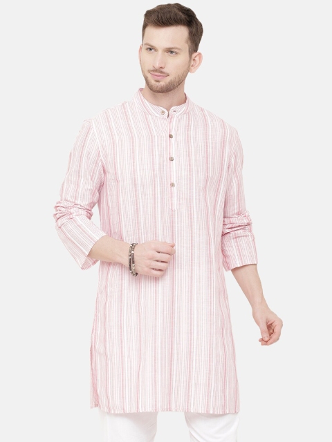 

CAVALLO by Linen Club Men Pink & White Striped Straight Kurta