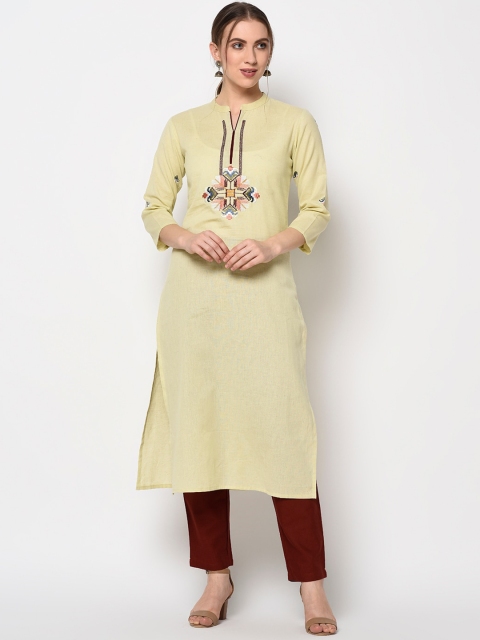 

Yufta Women Yellow Embroidered Straight Kurta