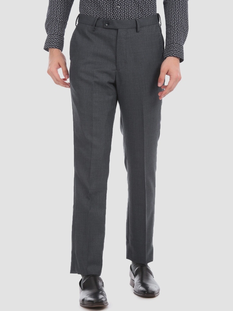 

Arrow Men Navy Blue Regular Fit Self Design Formal Trousers