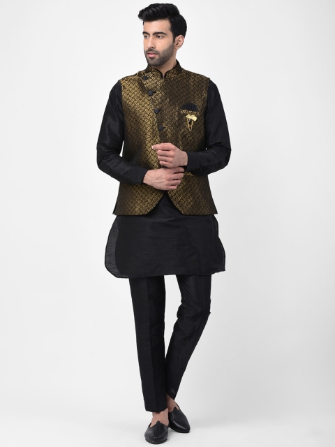 

SG LEMAN Men Black & Gold-Toned Solid Kurta Set