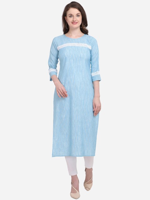 

Kvsfab Women Blue & White Striped Straight Kurta