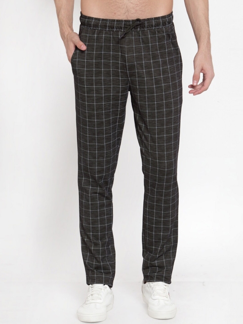 

CONFIDENCE Men Olive-Green Checked Slim-Fit Track Pants
