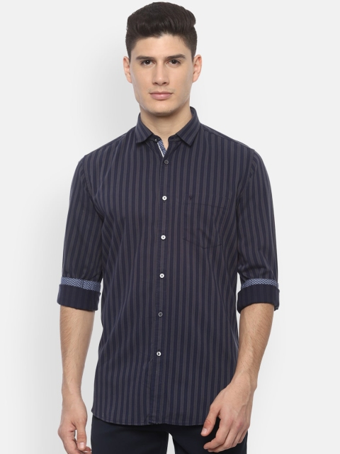 

Van Heusen Sport Men Navy Blue & Grey Slim Fit Striped Casual Shirt