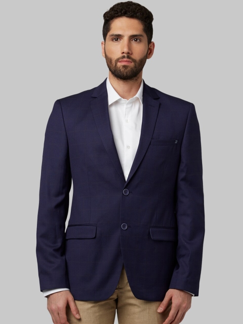 

Park Avenue Men Navy Blue Checked Super Slim-Fit Single-Breasted Formal Blazer