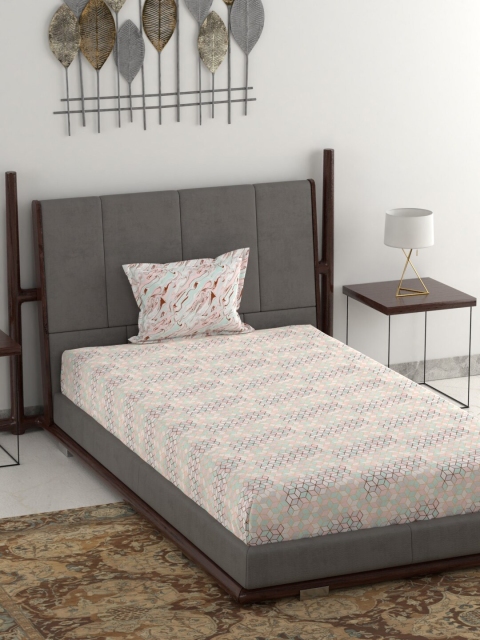 

Trident Multicoloured Geometric 144 TC Cotton 1 Single Bedsheet with 1 Pillow Covers, Multi