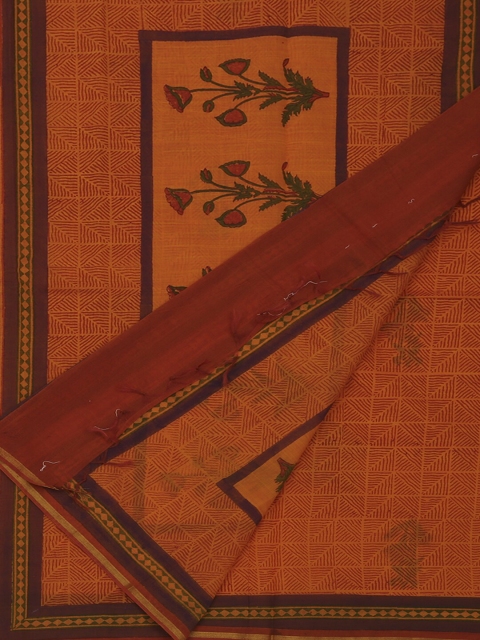 

Pothys Orange & Beige Cotton Blend Striped Saree
