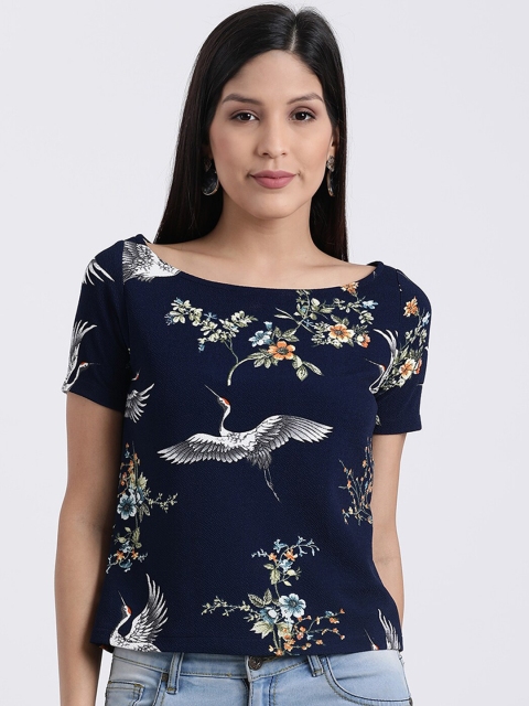 

Zink London Women Navy Blue Printed Top