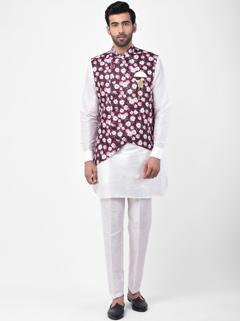 

SG LEMAN Men White Solid Kurta with Pyjamas & Nehru Jacket