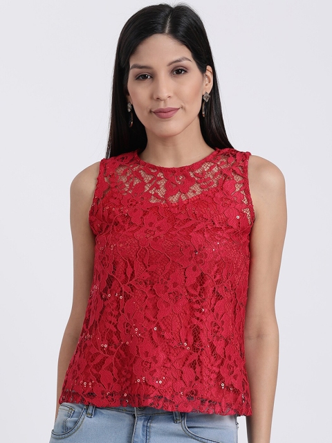 

Zink London Women Red Self Design Top