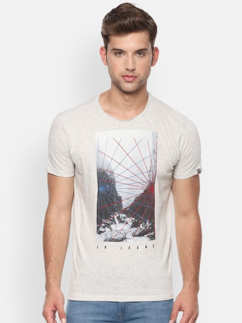 

Louis Philippe Jeans Men Cream-Coloured Printed Round Neck T-shirt
