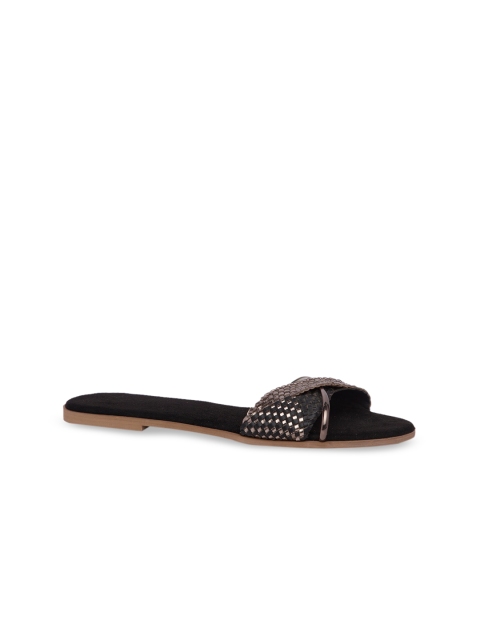 

Inc 5 Women Black Woven Design Suede Open Toe Flats