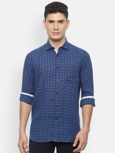 

Van Heusen Sport Men Navy Blue Slim Fit Checked Casual Linen Shirt