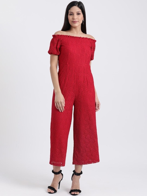 

Zink London Women Red Self Design Lace Culotte Jumpsuit