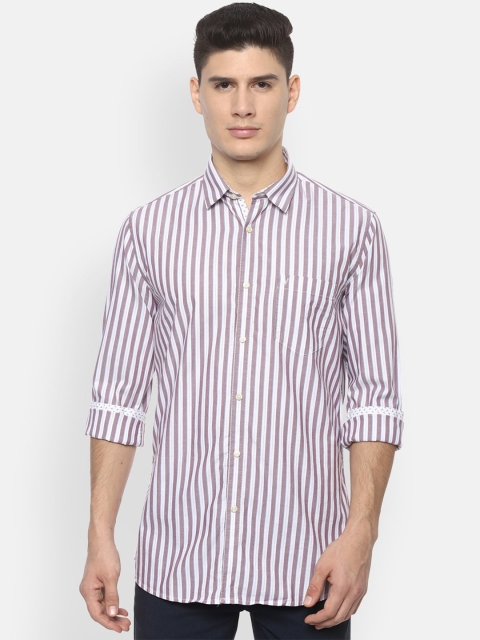 

Van Heusen Sport Men White & Mauve Slim Fit Striped Casual Shirt