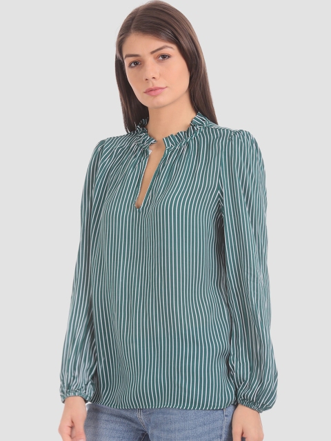 

GAP Women Green Denim Striped Top