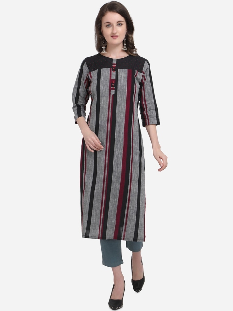 

Kvsfab Women Black & Grey Striped A-Line Kurta