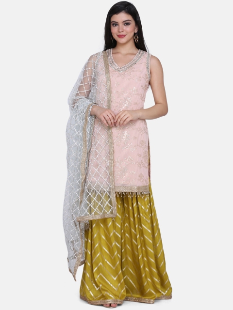 

BOMBAY SELECTIONS Women Pink & Green Self Design Kurti with Sharara & Dupatta