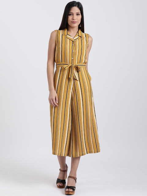 

Zink London Women Mustard Yellow & White Striped Culotte Jumpsuit