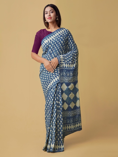 

Unnati Silks Blue Pure Cotton Printed Kota Saree
