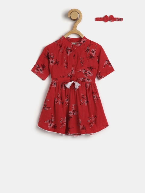 

Bella Moda Girls Maroon Printed Fit and Flare Dress
