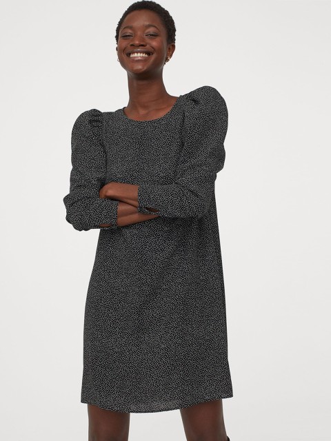 

H&M Women Black & White Puff-Sleeved Dress