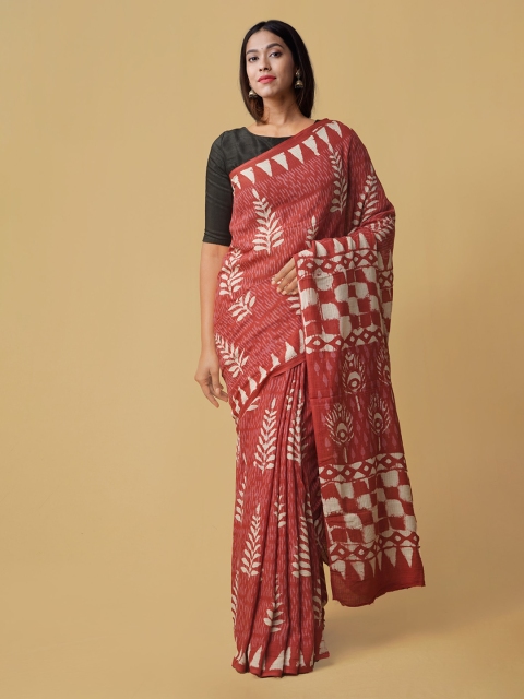 

Unnati Silks Red & Off-White Pure Cotton Printed Kota Saree