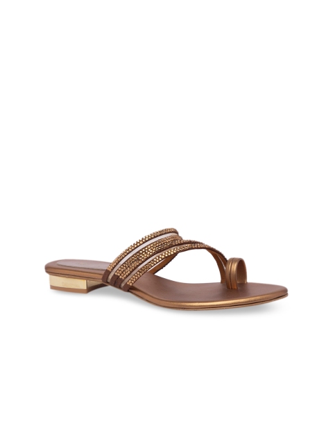 

Inc 5 Women Gold-Toned Embellished Open Toe Flats