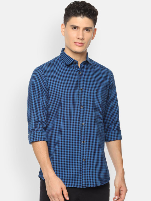 

Van Heusen Sport Men Navy Blue Slim Fit Checked Casual Shirt