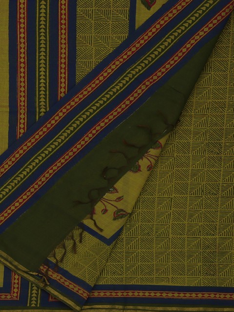 

Pothys Olive Green Printed Pure Chanderi Cotton Saree