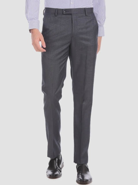

Arrow Men Navy Blue Regular Fit Self Design Formal Trousers