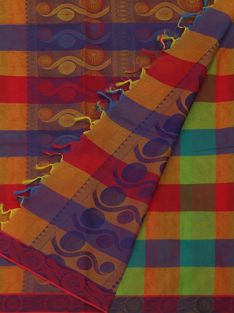 

Pothys Multicoloured Checked Pure Cotton Saree, Multi